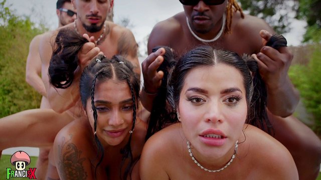Interracial Gangbang with the hot Yasminakhan and Sara Retali and a bunch of huge cocks