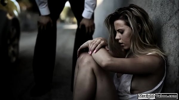 Rich man takes a homeless teen to his house and asks her to let him fuck her in exchange of food.The petite virgin girl is banged rough and facefucked