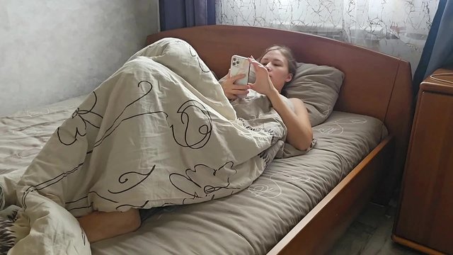Watching porn in bed and caressing my tight pussy!