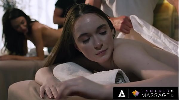 Lesbian Couple's Massage Turns Into Threesome